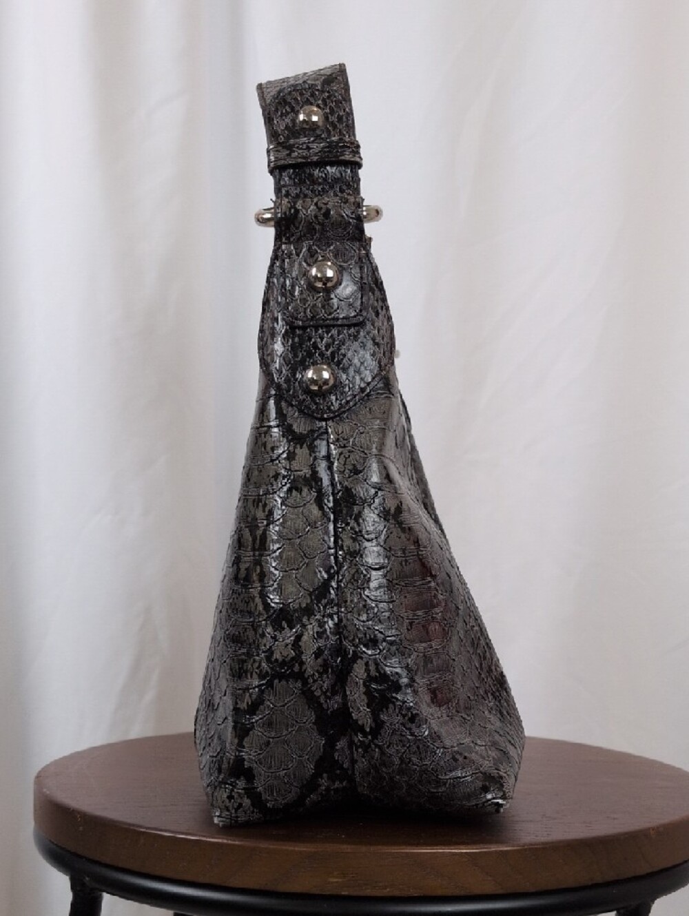 Vintage GUESS Black Snakeskin Shoulder Bag Y2K Hobo Bag - Picture 3 of 7